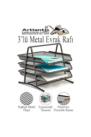 Siyah Metal Evrak Rafı 3 Lü Ve Masaüstü Kalemlik 3 Lü 1 Paket Masaüstü A4 Dosya 3 Katlı Düzenleyici Kağıt Tepsisi