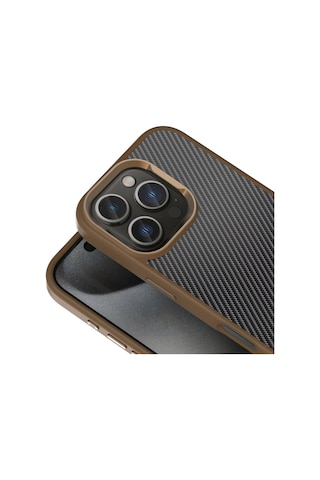 İphone Uyumlu 16 Pro Max Kılıf Karbon Fiber Görünümlü Parlak Kamera Çerçeveli Zore Venus Kapak-siyah