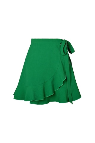 Yaz Kravat Yüksek Bel Düz Renk Fırfırlı Kısa Yarım Vücut Etek Yeşil