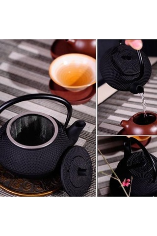 Stil Dökme Demir Kettle Çaydanlık Süzgeci Çay Potu 300ml Siyah Çaydanlıklar Altın