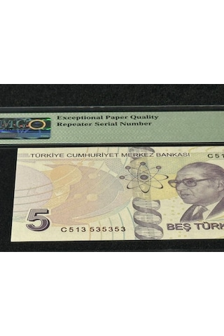 Türk Lirası 5 Tl Tekrarlanan Rakamlar Sn C513 53 53 53 P 222c 2009 Nd2017 Pmg 66 Epq Gem Unc Çi