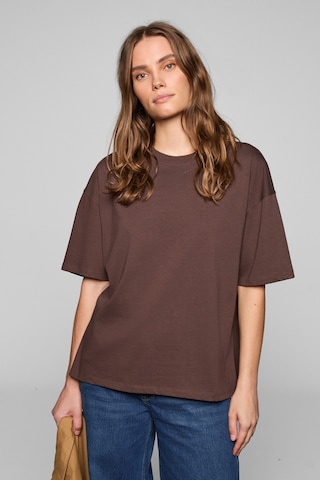 Grımelange Lagertha Kadın %100 Organik Pamuklu Kalın Dokulu Oversize Fit Yuvarlak Yakalı Koyu Kahver Koyu Kahverengi
