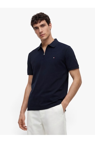 Tommy Hilfiger Merc Pıque Zıp Reg Polo Erkek Mavi T-shirt - Mw0mw43282