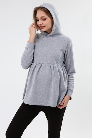 Luvmabelly Myra4530 Büzgülü Fermuarlı Emzirme Sweatshirt -Gri