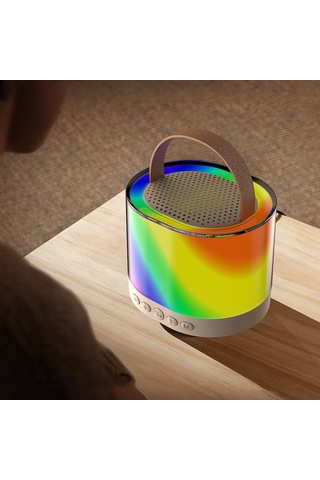 Lenyes S229 Rgb Işıklı Askılı Mikrofonlu Bluetooth Speaker Hoparlör V5.3 Bej
