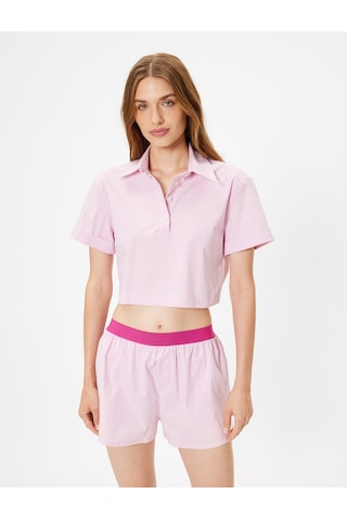 Koton Polo Yaka Crop Pijama Üstü Kısa Kollu Düğmeli Pamuklu Pembe 4slk50076mw Açık Pembe