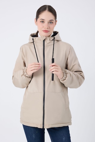 Spor Kadın Kürklü Su Ve Rüzgar Geçirmez Kapüşonlu Mont & Kaban & Parka Taş