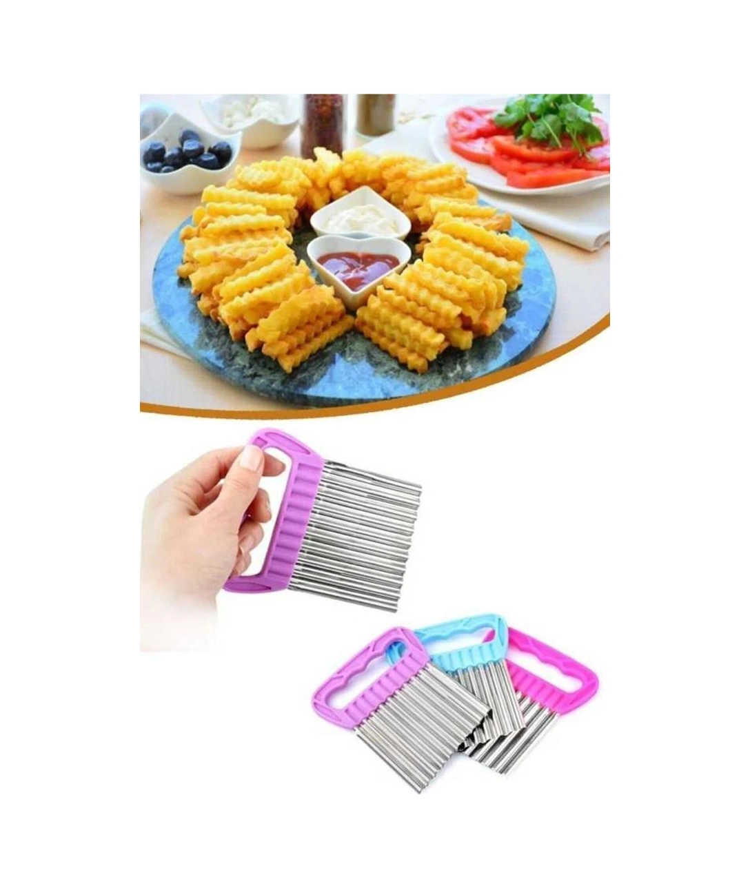 Cips Patates Doğrayıcı Chips Chopper Şekilli Sebze Ve Meyve Dilimleyici Renkli