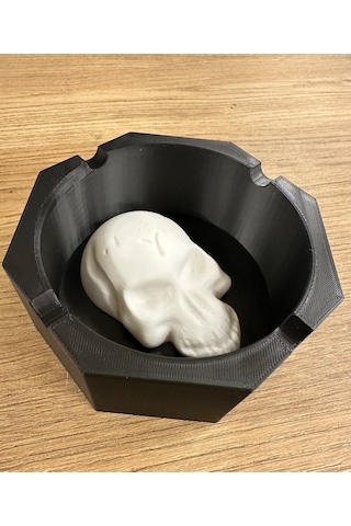 Gotik Tasarım Kurukafa Figürlü Küllük - 3d Baskı Dekoratif Siyah Ve Beyaz Masa Üstü Aksesuarı