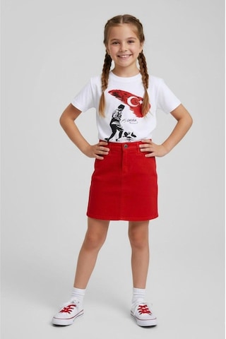 Nacar Store Kız Çocuk 23 Nisan 29ekim Gösteri Kıyafeti Kostüm Tütü Etek Kısa Kol Çiçek Desenli T-shirt Takım001 Kırmızı