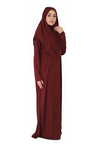 Zehranaz Namaz Elbisesi Bordo Fermuarsız Namaz Elbisesi Bordo
