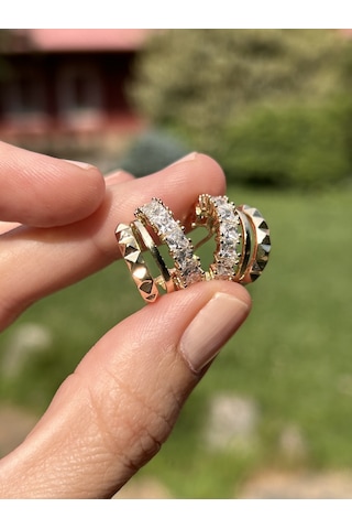 Bymerve Bym587 Silver Renk Zirkon Taşlı Abiye Günlük Şık Kadın Çelik Küpe Gümüş