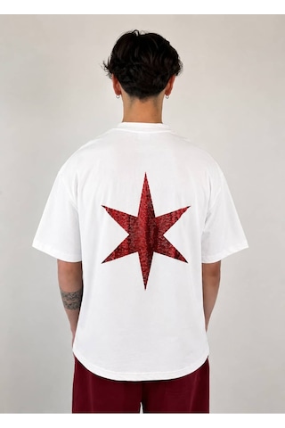 Zaee 2m Motive Taşlı Oversize T-shirt Kiraz Kırmızısı