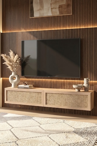 Future Tv Ünitesi Sehpası Duvara Monte Ahşap Jüt Kapaklı 180cm Sepet-jüt Fr8-sj Kahverengi