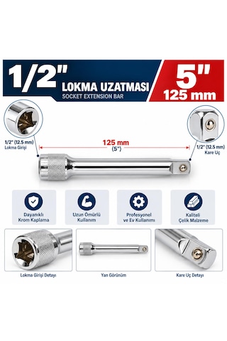 1/2 Lokma Uzatma Ara Kolu 125mm