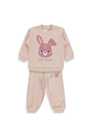 Civil Baby Tavşan Baskılı 6-18 Ay Takım - Pudra