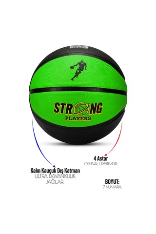 Telvesse Strong Basketbol Topu Pompalı Full Kauçuk Dayanıklı Deep Channel Kabartma No:7 B12 Yeşil