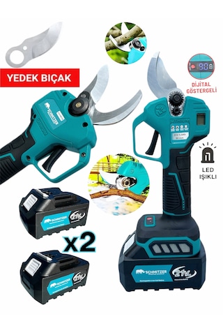 Schmıtzer 2 Li-budama-tu Pro Set 21v Çelik Şanzuman 2 Pala Ve Zincir Şarjlı Dal Ağaç Kesme Bağ Budama Makas Testere