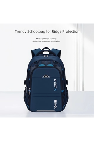 Dream011 Siyah Tek Parça Mektup Baskılı Büyük Kapasiteli Çok Bölümlü Polyester Sırt Çantası Ayarlanabilir Omuz Askısı Gece Yansıtıcı Şerit Okul Seyahat Siyah