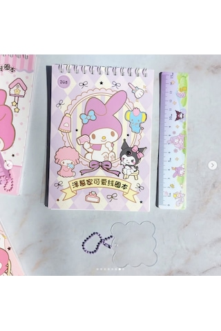 Spiral Not Defterli Cetvelli My Melody Kuromi Model Normal Ve Şeffaf Sticker Dergisi - Model 1 Çok Renkli