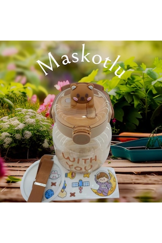 Relaxion, Maskotlu, Hediyeli, Boyun Askılıklı, İthal Lüx Kahverengi Matara/suluk 1100 Ml 450 Açık Kahverengi