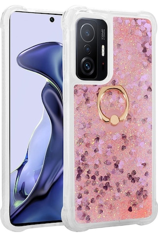 Xiaomi Uyumlu Mi 11t Pro 5g Kılıf Zore Simli Sıvılı Yüzüklü Milce Kapak