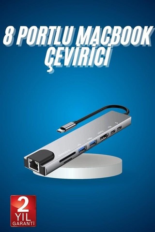 Type-c Çoklayıcı 8 Portlu Apple Macbook Uyumlu Tf Sd Kart Dönüştürücü 0