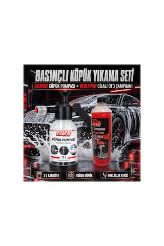 2 L Basınçlı Köpük Makinası Ve Wolfpar Cilalı Oto Şampuanı 1000 Ml Araç Yıkama Seti