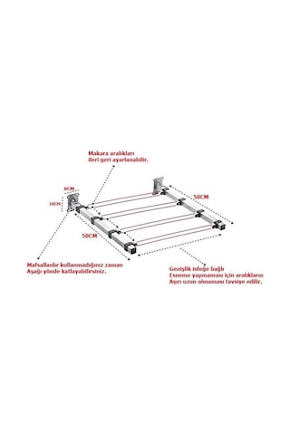 Perilla Duvara Monteli Metal Çamaşır Kurutmalığı Kırmalı Sm-0020 Diğer