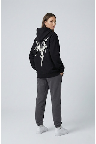Nevermind Unisex Oversize Hoodie Grafik Sembol Baskılı Siyah