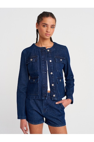 Dilvin 65365 Dört Cepli Kısa Denim Mont-lacivert Lacivert