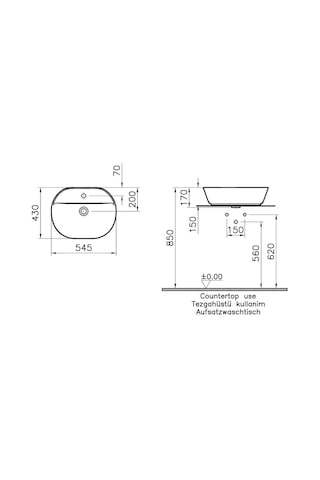 VitrA Geo Oval Batarya Delikli Çanak Lavabo 55 CM Mat Beyaz 7428B