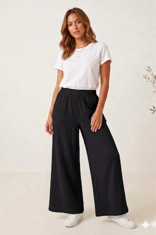 Estewoman Estewomanfashion Müslin Pantolon %100 Pamuk siyah