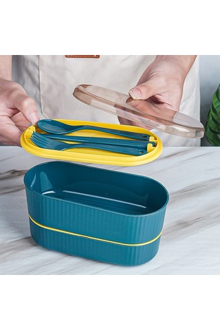 Jian Fan Çatal Kaşıklı Öğle Yemeği Kutusu-açıkyeşil Açık Yeşil