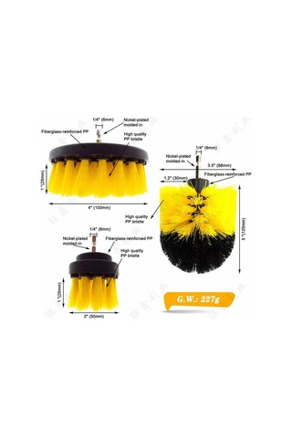 Suofeng Ev Temizliği İçin Elektrik Matkap Fırçası Aksesuarı - Mutfak/banyo 3'lü Set 2/3.5/4 İnç Sarı Sarı