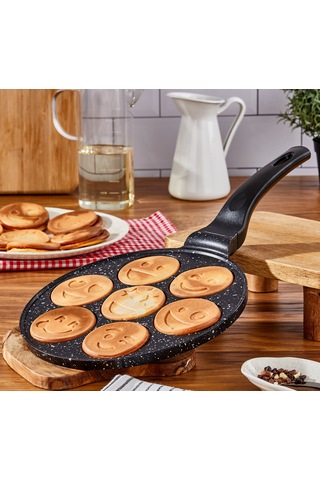 Emoji Krep Tavası - 26 Cm-döküm Granit-ahsap Saplı Siyah