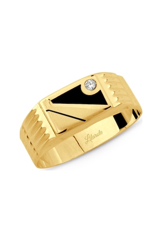 Erkek Taşlı Kare Altın Yüzük