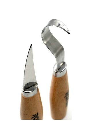 Rox Wood 4505 Ahşap Kaşık Kuksa Oyma Kamp Bıçak Seti 2 Parça Kahverengi