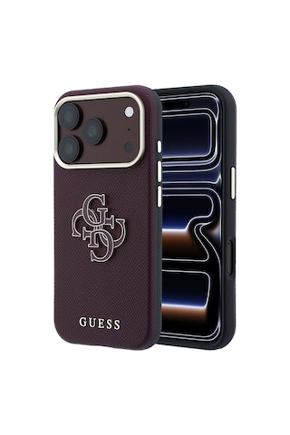 Apple iPhone 18 Pro Max Uyumlu Kılıf Guess Lisanslı Yazı Ve 4g Büyük Resin Logolu Pu Kapak Bordo