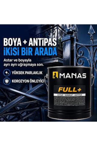Manas Full+ Kendinden Astarlı Pas Önleyici Son Kat Boya 15 Lt Ral 7040 Pencere Grisi