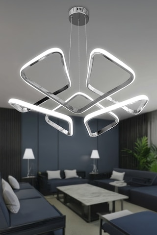 Dron Köşeli Modern Sarkıt Led Avize - Salon & Oturma Odası Avizesi - - Kumandalı / Krom Krom