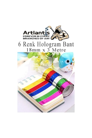 Renkli Hologram Bant 6 Renk 12 Adet 18mm X 3 Metre Yaldızlı Metalik Desenli Fosforlu Hologram Bant Hobi Tasarım 12 Adet