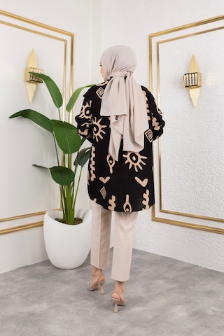 Hira Life Fashion Kadın Tesettür Giyim Ve Spor Giyime Uygun Düğme Detaylı Şık Desenli Dokuma Viskon Gömlek-tunik Siyah 2 Siyah 2