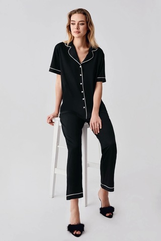 Kocabey Freshness 324 Kadın 4'lü Sabahlıklı Şorlu Pijama Takımı Siyah