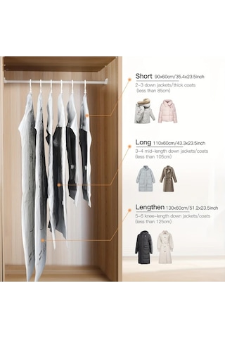 Honeybeeshop 8 Uzun Tarz 8li Asılı Vakum Depolama Çantası Giysi Ceket Takım Elbise İçin Gardırop Düzenleyici Seyahat Seti 4 Uzun 4 Kısa Beyaz Şeffaf