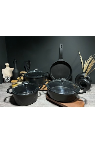 9 Parça Döküm Tencere Seti Black-9072282236652