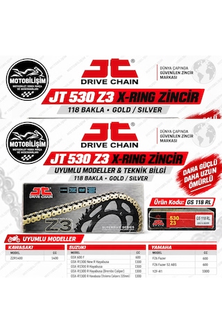 Motosiklet Zinciri 530 X-ring 118 Bakla Gold Jt Z3 Güçlendirilmiş Zincir