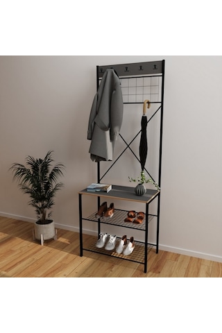 Dar Metal Portmanto, Elbise Askılığı, Vestiyer, Ayakkabılık Füme