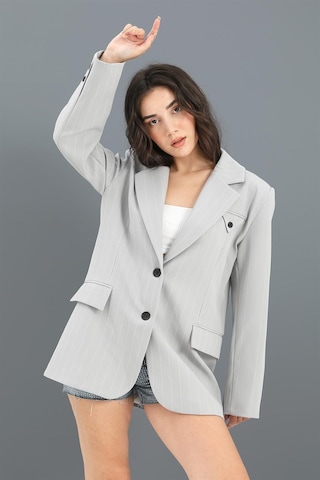 Blazer Ceket Çizgili Atlas Kumaş - Gri-gri Gri