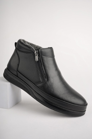 Muggo Davila Garantili Çift Fermuarlı Kürklü Erkek Bot Siyah